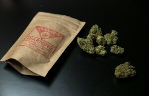 Legal Cannabis Flowers and Package. Legal cannabis and it's pack