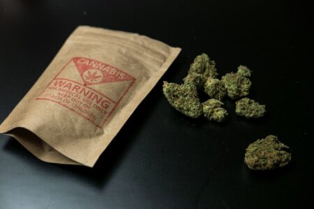 Legal Cannabis Flowers and Package. Legal cannabis and it's pack